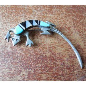 Native American Navajo Lizard Brooch Signed M
